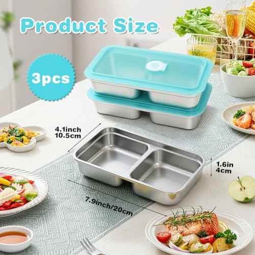3 Pack Stainless Steel Snack Containers with Lids (3 Count)