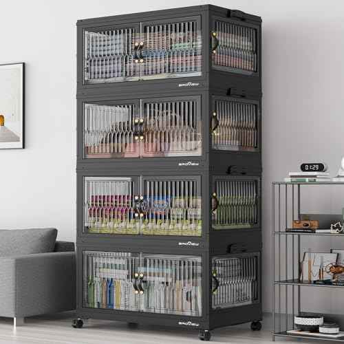 120Gal Stackable Storage Bins with Lids Foldable Boxes (4 Count)