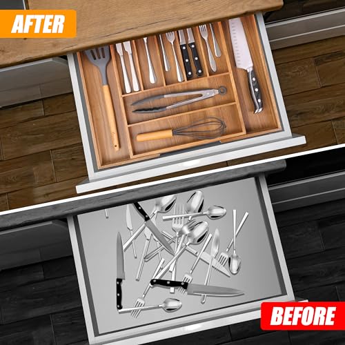 Large Premium Acacia Wood Silverware Organizer