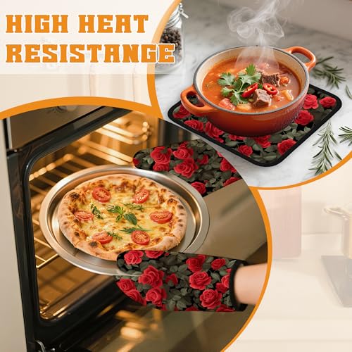 Red Rose Oven Mitts and Pot Holders Set (4 Count)