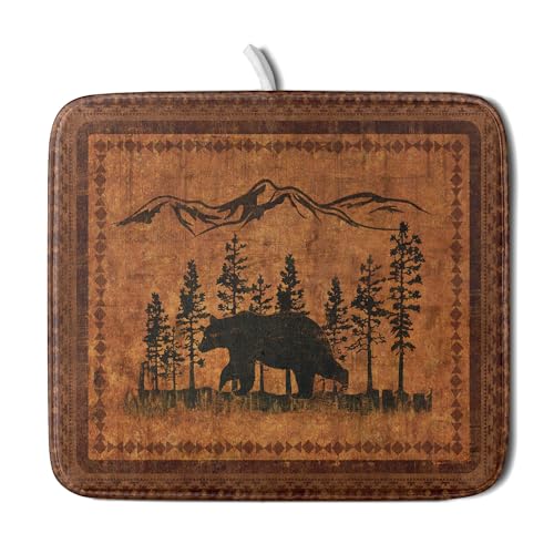 Forest Bear Dish Drying Mat 16x18 Inch Rustic Cabin Washable Microfiber Absorbent Dishes Drainer Rack Pad for Kitchen Counter Home Decor