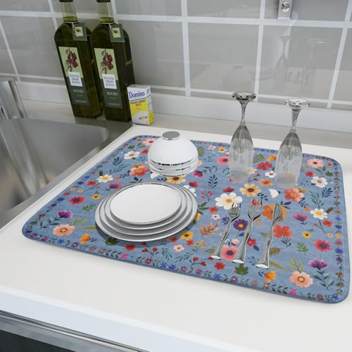 Colorful Flower Dish Drying Mat