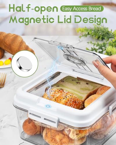 Large Bread Box for Kitchen Countertop 11.4 x 7.5 x 6.7 Inch Airtight Bread Storage Container Time Recording Bread Keeper with Lid for Toast