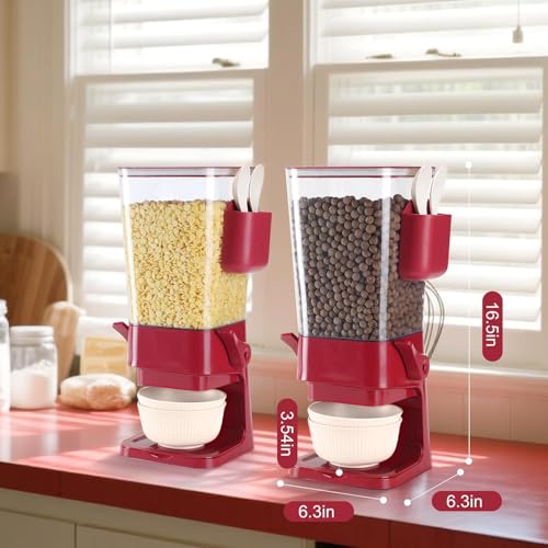Cereal Dispenser Countertop Red 2 Pack with Creal Bowls Spoons Cutlery Box