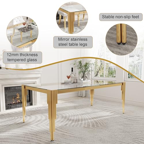 78'' Modern Glass Dining Table for 6