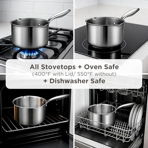 Tri Ply Stainless Steel Sauce Pan with Steamer Basket & Straining Glass Lid