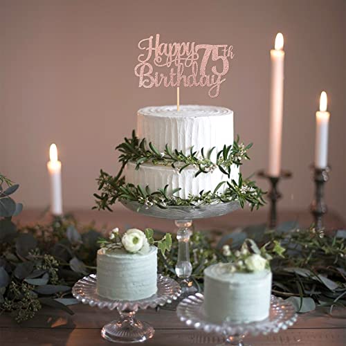 1 PCS Happy 75th Birthday Cake Topper Glitter Cheers to 75 Years Birthday Cake Pick 75 Fabulous Cake Decoration for Happy 75th Birthday Theme Party Decorations Supplies Rose Gold