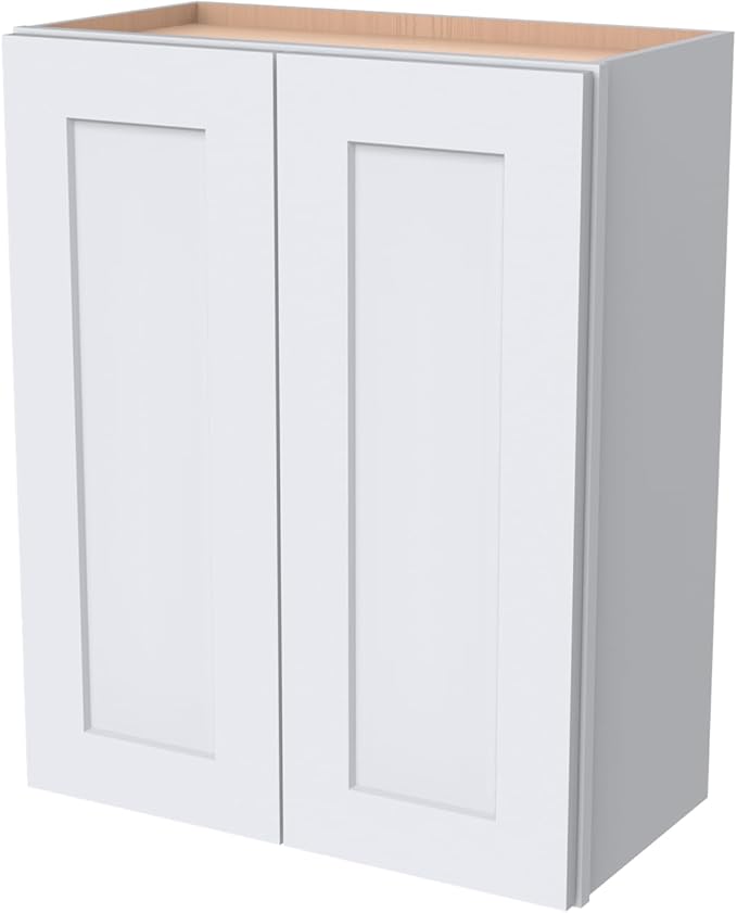 Wall-Mounted Cabinet – Solid Wood Shaker Style Medicine Cabinet with Adjustable Shelves & Soft-Close Doors for Bathroom, Kitchen, and Office Storage (White, 27" W x 12" D x 30" H)
