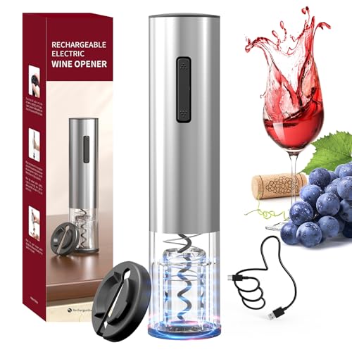 Electric Wine Opener Rechargeable Stainless Steel Automatic Corkscrew Wine Bottle Opener with Foil Cutter
