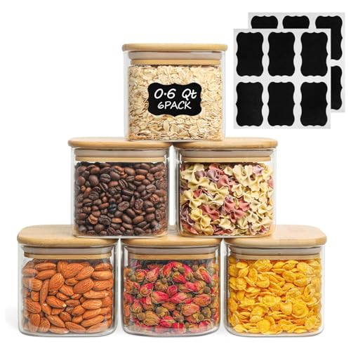 Square Glass Containers with Lids 0.6 Qt (6 Count)