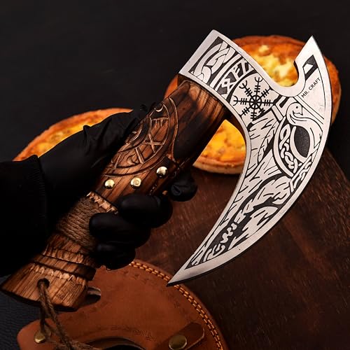 Pizza Cutter Axe Carbon Steel Slicer Chef Viking Axe with Leather Cover