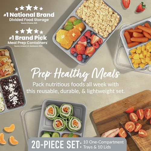Prep 3 Compartment Meal Prep Containers with Lids (10 Count)