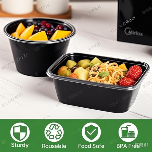 24oz Square Plastic Meal Prep Containers Reusable With Lids. (100 Count)