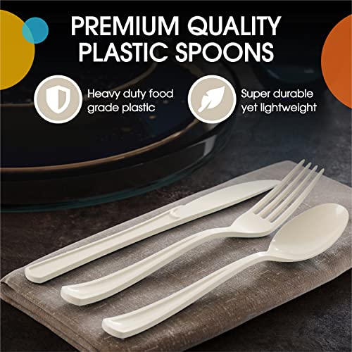 Party Solids Ivory Plastic Spoons 200 Pieces Ivory Spoons Disposable Utensils Heavy Duty Plastic Cutlery Set Disposable Cutlery Sets Flatware Sets Silverware Set Party Supplies & Party Tableware (200 Count)