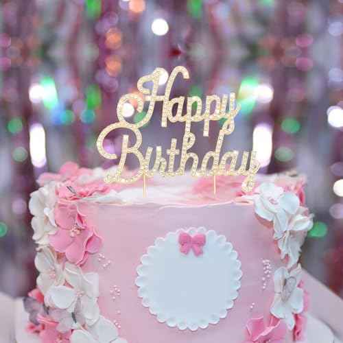 Gold Happy Birthday Cake Topper Metal Rhinestones Birthday Cake Decorations for Women