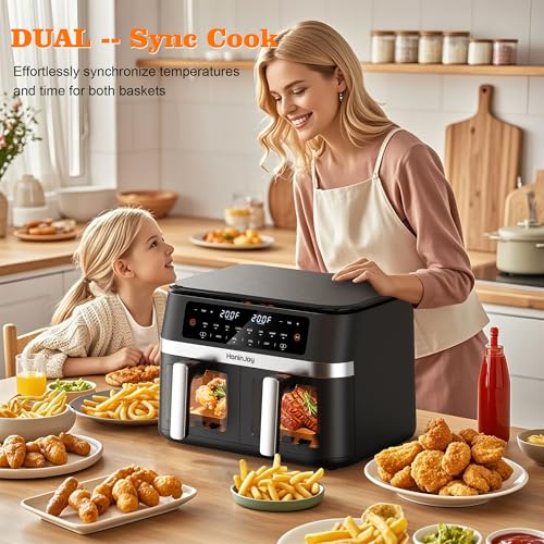 12QT 12-in-1 Large Dual Basket Air Fryer with 50pcs Paper Liners