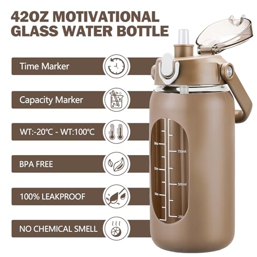 42oz Glass Water Bottles with Straw