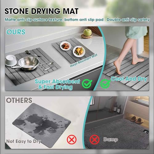 Dish Drying Mat Stone Bath Mat Diatomaceous Earth Stone Drying Mat For Kitchen Counter Sink Bath Mat Quick Dry Non Slip Foldable Dish Drying Rack Mat Large