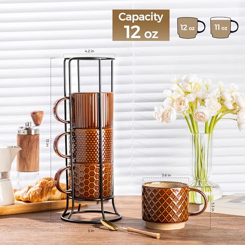 12 OZ Stackable Coffee Mugs Set of 4 (4 Count)