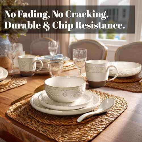 4 Piece Handcrafted Ceramic Dinnerware Set with Pasta Bowls