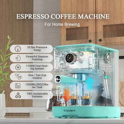 EM 04E 20Bar Espresso Machine with Milk Frother Steam 1100W TBlue