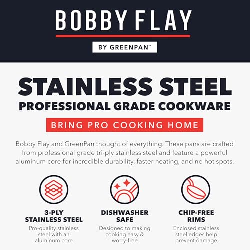 x Bobby Flay Stainless Steel 12” Frying Pan Skillet & Glass Lid
