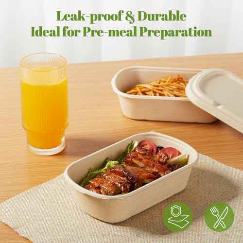 100% Eco Friendly] Disposable Food Containers with Lids (50 Count)