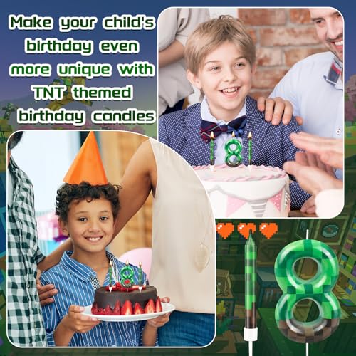 13 Pcs Dynamite Candles 12 TNT Themed Birthday Cake Candles and Number 8 Candle Cake Topper for Pixel Theme Birthday Party Anniversary Party Dynamite Theme Party Video Game Party Supplies (13 Count)