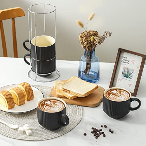 Coffee Mug Ceramic Set of 4 with Stand (4 Count)