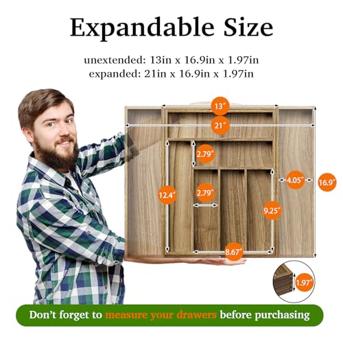 Acacia Wood Kitchen Silverware Drawer Organizer (50.72 Ounce)