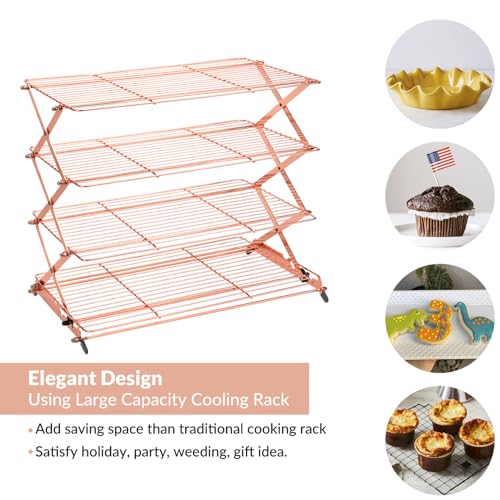 2/3/4-Tier Collapsible Cooling Rack with Adjustable 3 Setting Design Stackable Cooling Roasting Cooking for Cookies Baking - Copper Cooking Utensils