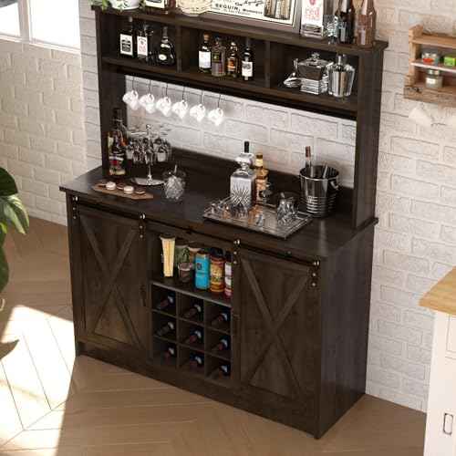 47" Farmhouse Coffee Bar with Storage Hutch & Wine Rack