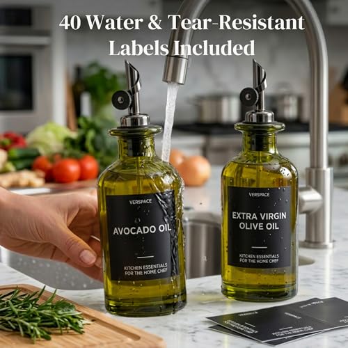 Green Glass Olive Oil Dispenser Bottles For Kitchen (2 Count)