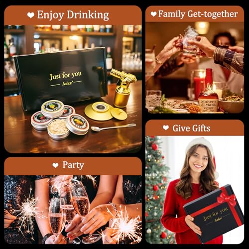 Silver Cocktail Smoker Kit with Torch Metal Bourbon Whiskey Smoker Kits Metal Old Fashioned Drink 4 Wood Chips Valentines Anniversary Birthday Gifts for Men (7 Count)