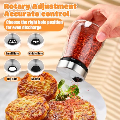 10 Pcs Salt Pepper Shakers Set with Adjustable Pour Holes Stainless Steel Spice Dispenser 6oz Clear Glass Seasoning Containers for Kitchen Restaurant Home BBQ Camping Farmhouse Accessories (10 Count)