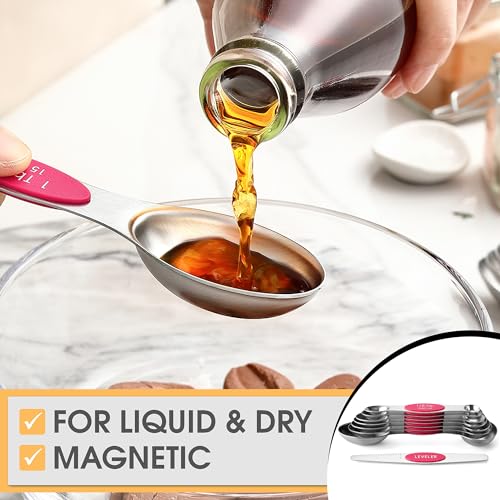 Dual Sided Magnetic Measuring Spoons Set of 8 for Kitchen (8 Count)