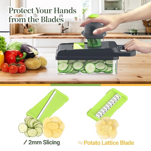 12-in-1 Vegetable Chopper 7 Blades, Veggie Cutter with Handle, Green/Grey