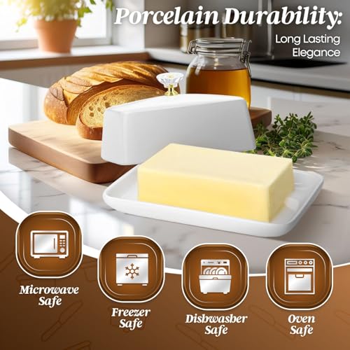 Large Ceramic Butter Dish with Lid & Crystal Handle