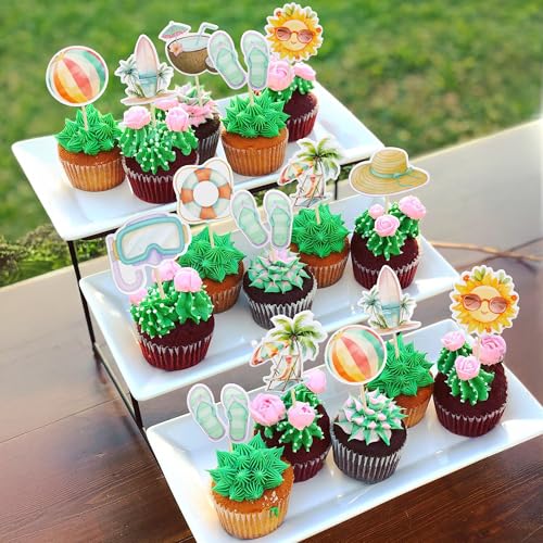 36Pcs Summer Beach Pool Cupcake Toppers Ball Sun Umbrella Diving Goggles Watermelon Water Gun Slippers Cupcake Picks Baby Shower Hawaii Theme Birthday Party Cake Decorations Supplies Multi (36 Count)