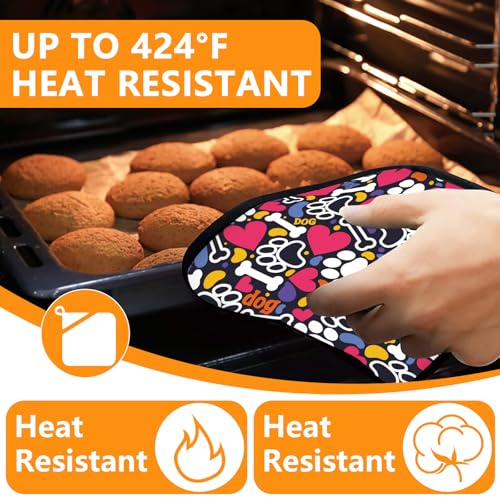 Paw Prints Oven Mitts and Bones Hearts Pot Holders Sets 4Pcs