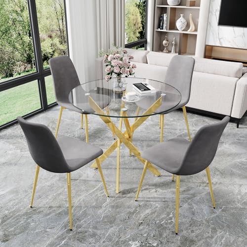 36" Round Glass Dining Table Set for 4 (5 Count)