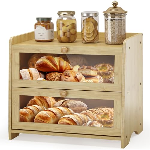 Double Layer Bread Box Container for Kitchen Countertop Homemade Bread