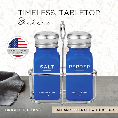 Blue Salt and Pepper Shakers Set with Holder by Brighter Barns (2 Count)
