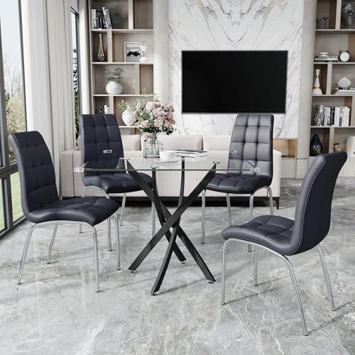 36” Square Glass Dining Table Set for 4