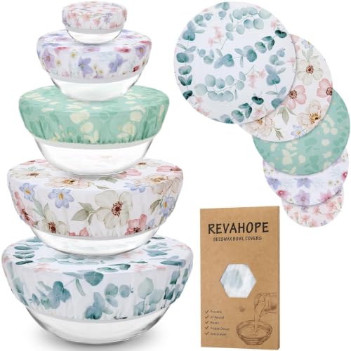 5Pcs Reusable Beeswax Elastic Bowl Covers for Bread Proofing and Food Cover (5 Count)