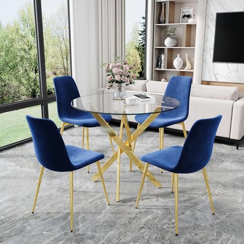36" Round Glass Dining Table Set for 4