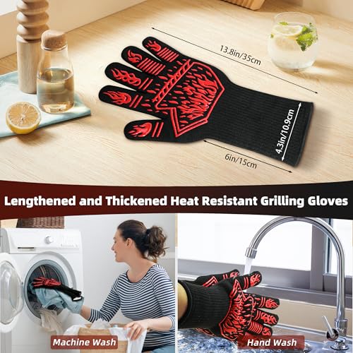 BBQ Gloves 1472F Heat Resistant Anti Slip Long with 2 Hooks (2 Count)