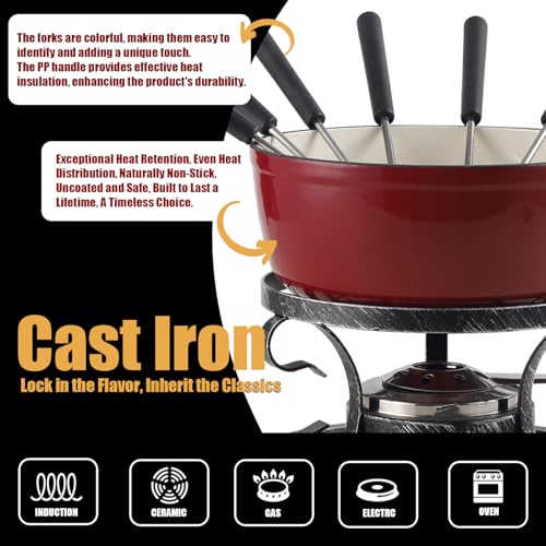 Cast Iron Swiss Fondue Set for 4