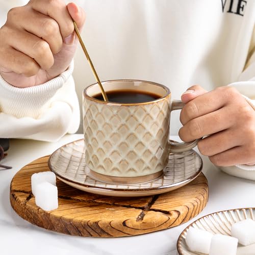 6 OZ Coffee Mugs with Saucer and Stand (4 Count)