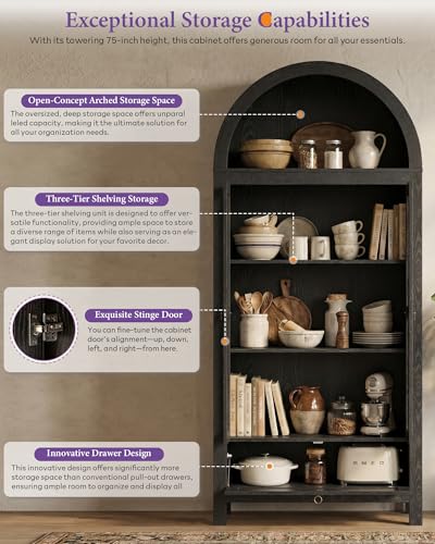 71" Tall Arched Pantry Cabinet with Innovative Drawer